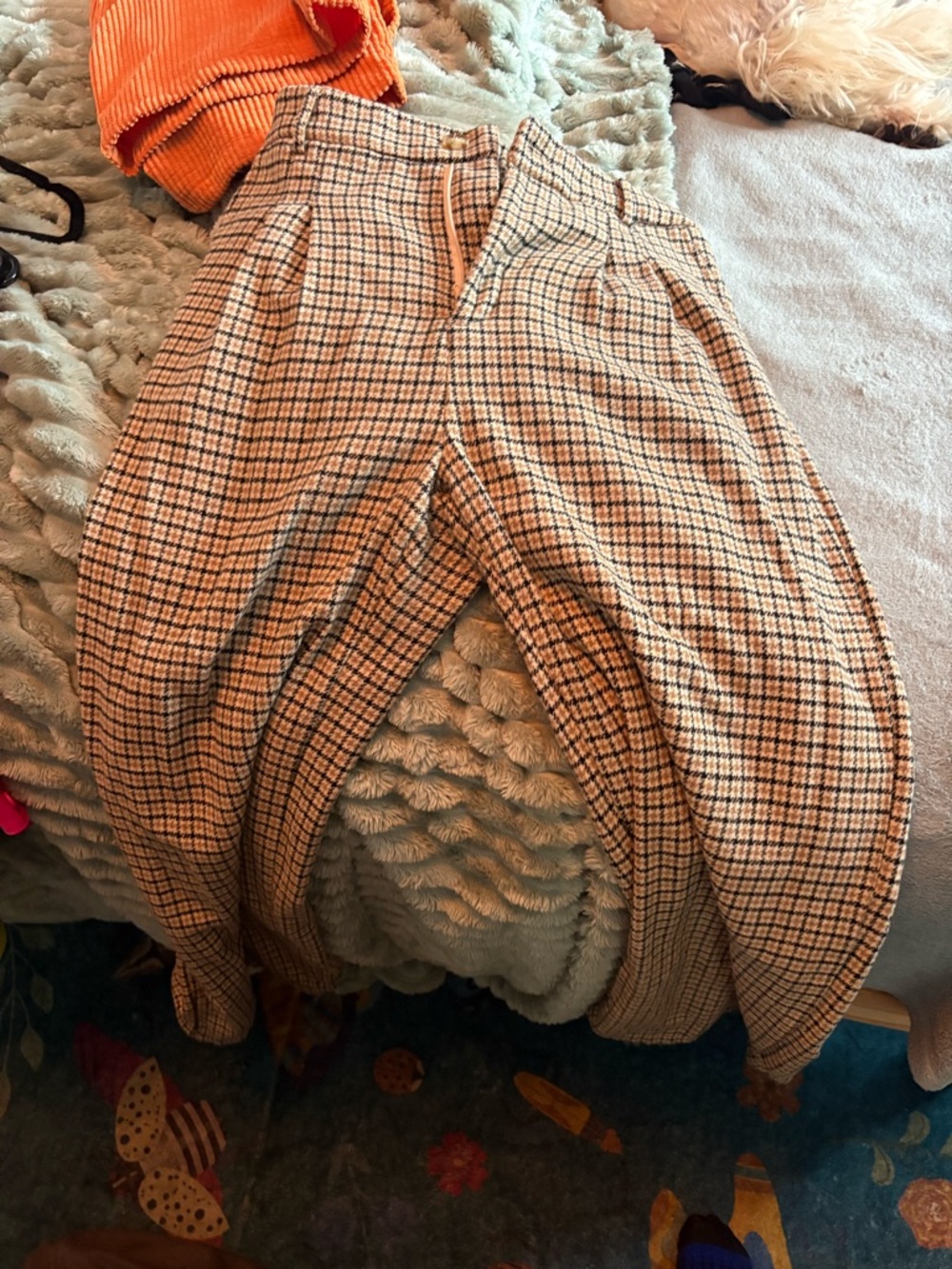 Plaid Houndstooth Trousers - Tan/Black